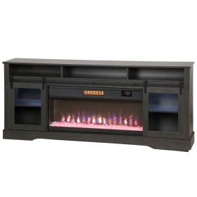 Fireplace TV Stand for TVs Up to 80 Inch, TV Console with Electric Fireplace, Open Storage and Side Cabinets, Gray Fireplace TV Stand for TVs Up to 80 Inch, TV Console with Electric Fireplace, Open Storage and Side Cabinets, Gray